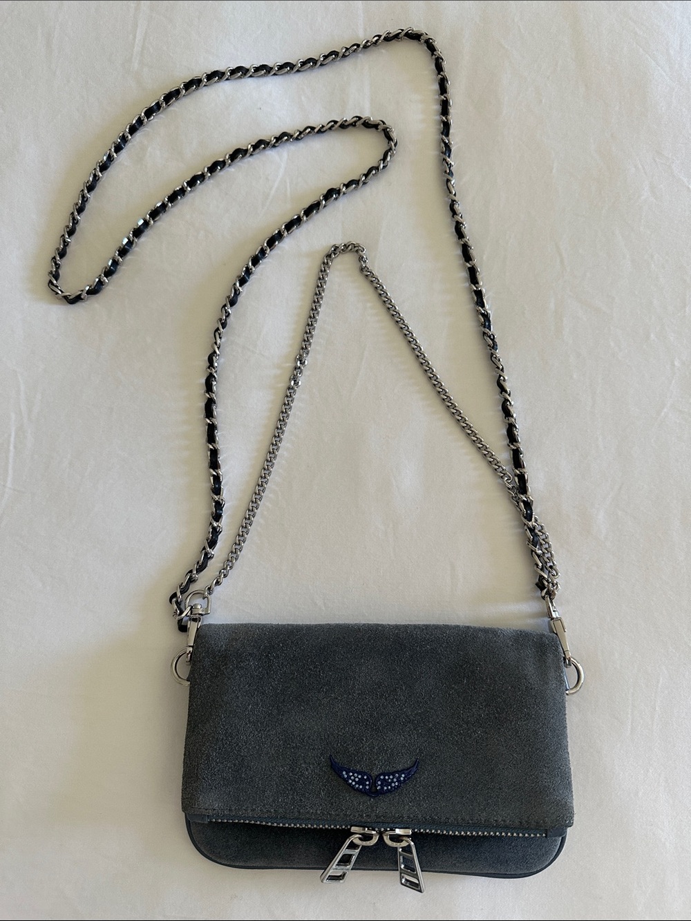 Zadig & Voltaire Dark Gray Suede Crossbody with Silver Chain
